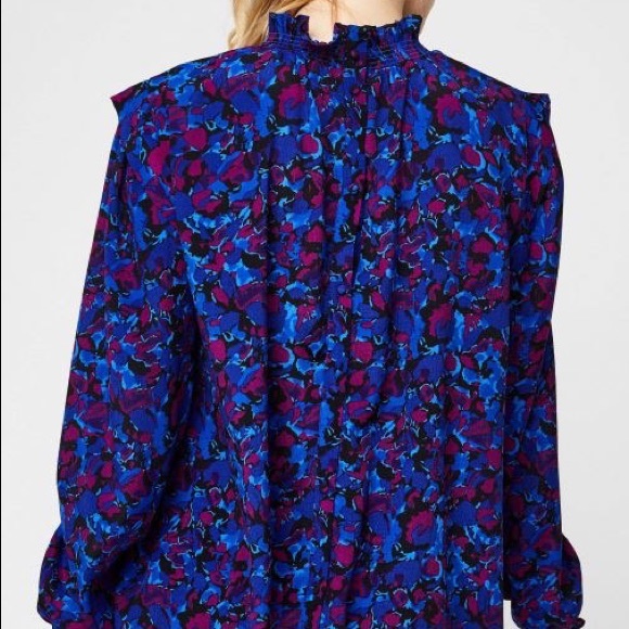 NEW Suncoo Paris Lea Printed Blouse Floral Print Top Long Sleeve Ruffled - Picture 5 of 11